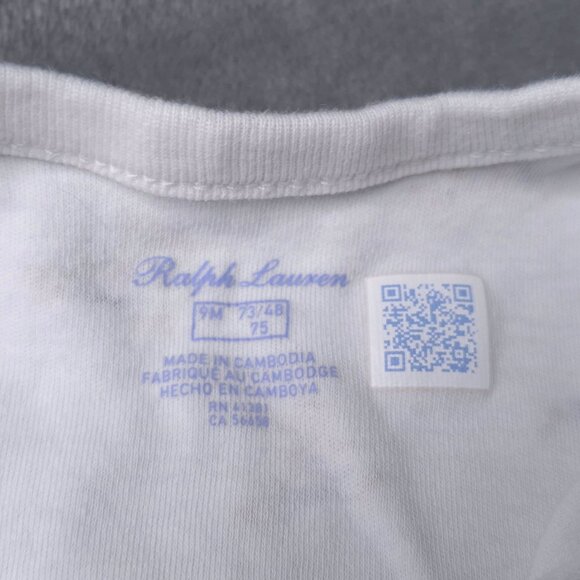 Ralph Lauren Baby One Piece White Teddy Bear Print Short Sleeves 9M Snap Up - Picture 4 of 4